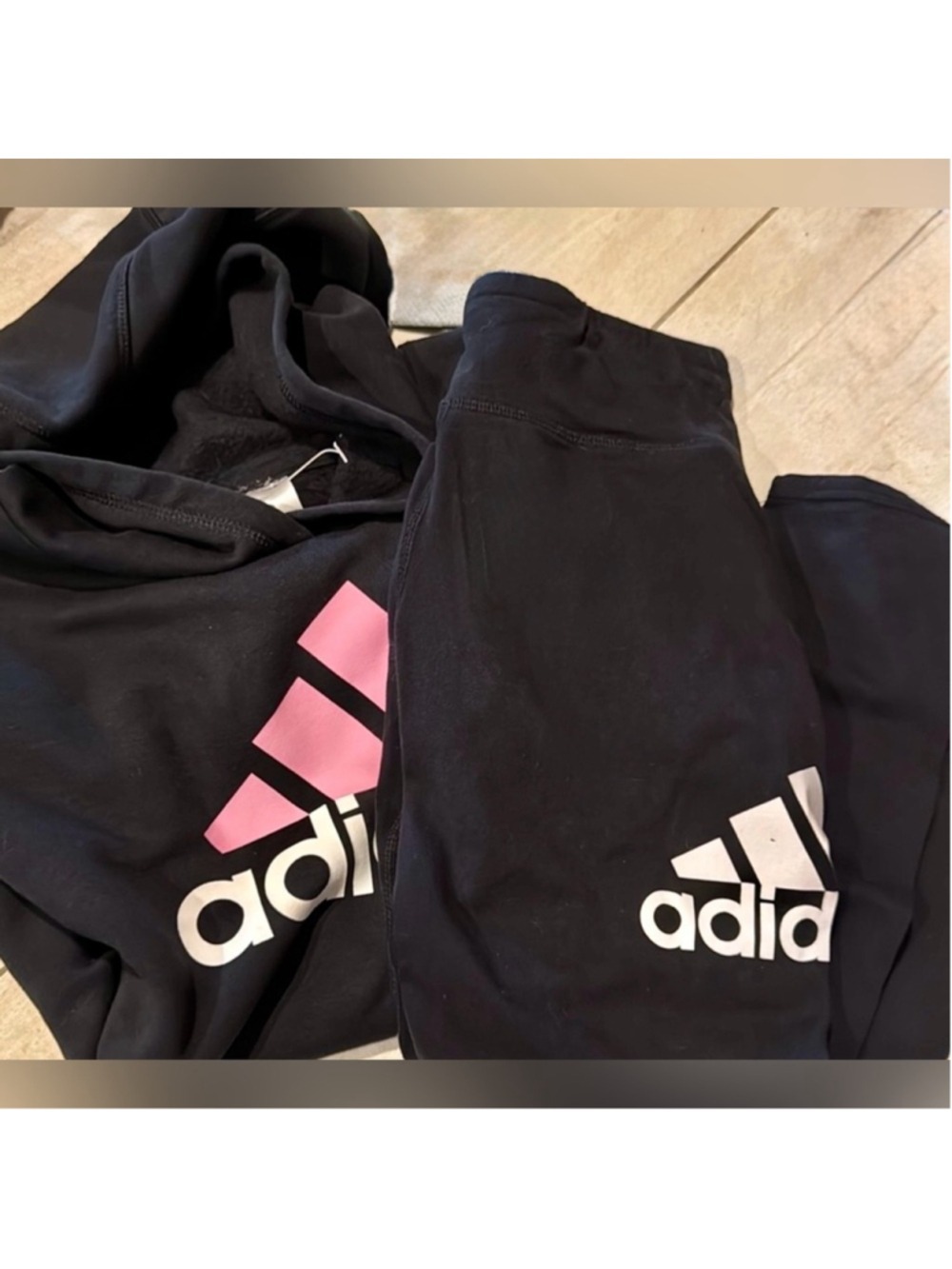 Adidas Girls Black Pink Hoodie Sweatshirt Leggings Set Medium - Picture 3 of 5